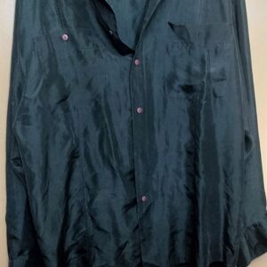 Men's Black  Silk Button-Up Shirt Sz L